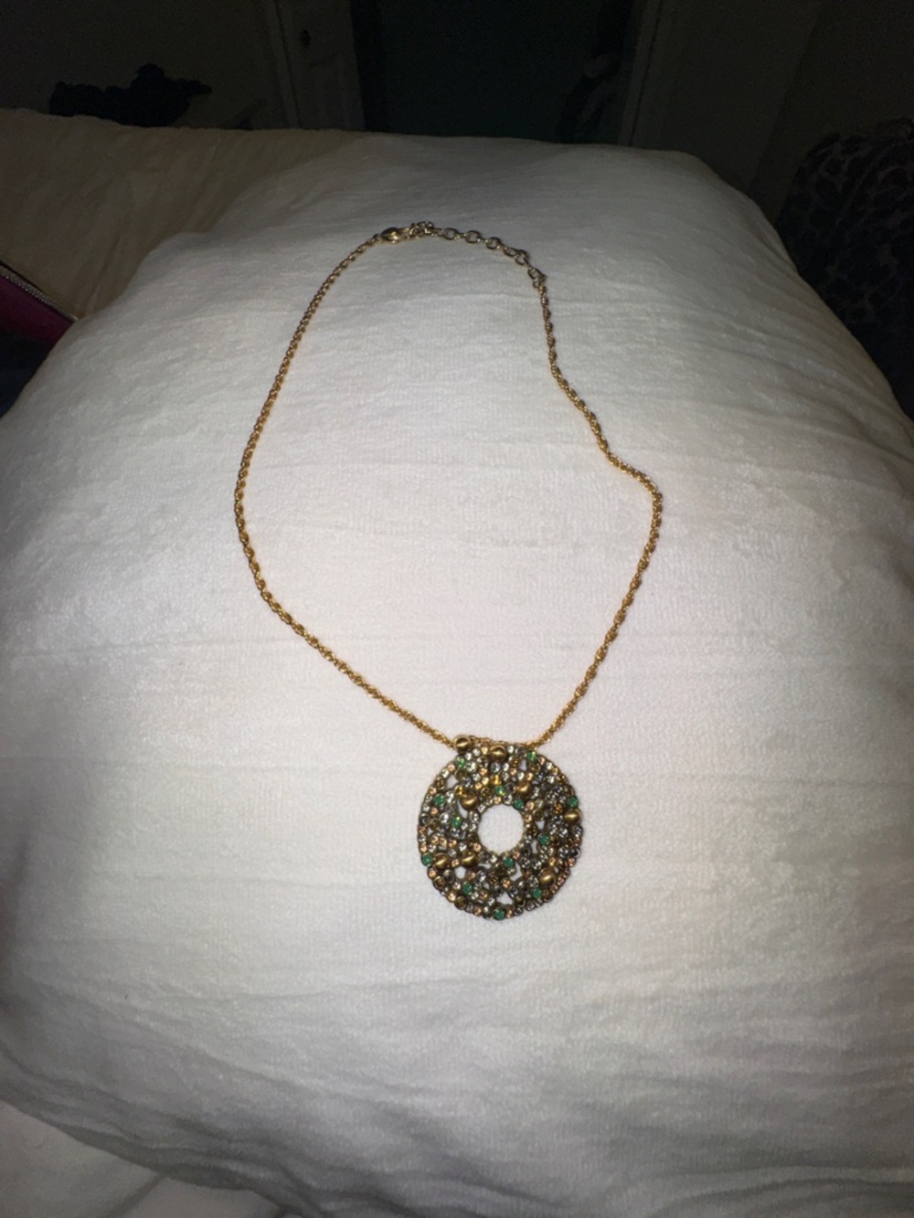 Brighton Gold-tone Green Crystal Donut Pendant Necklace - Women Jewelry